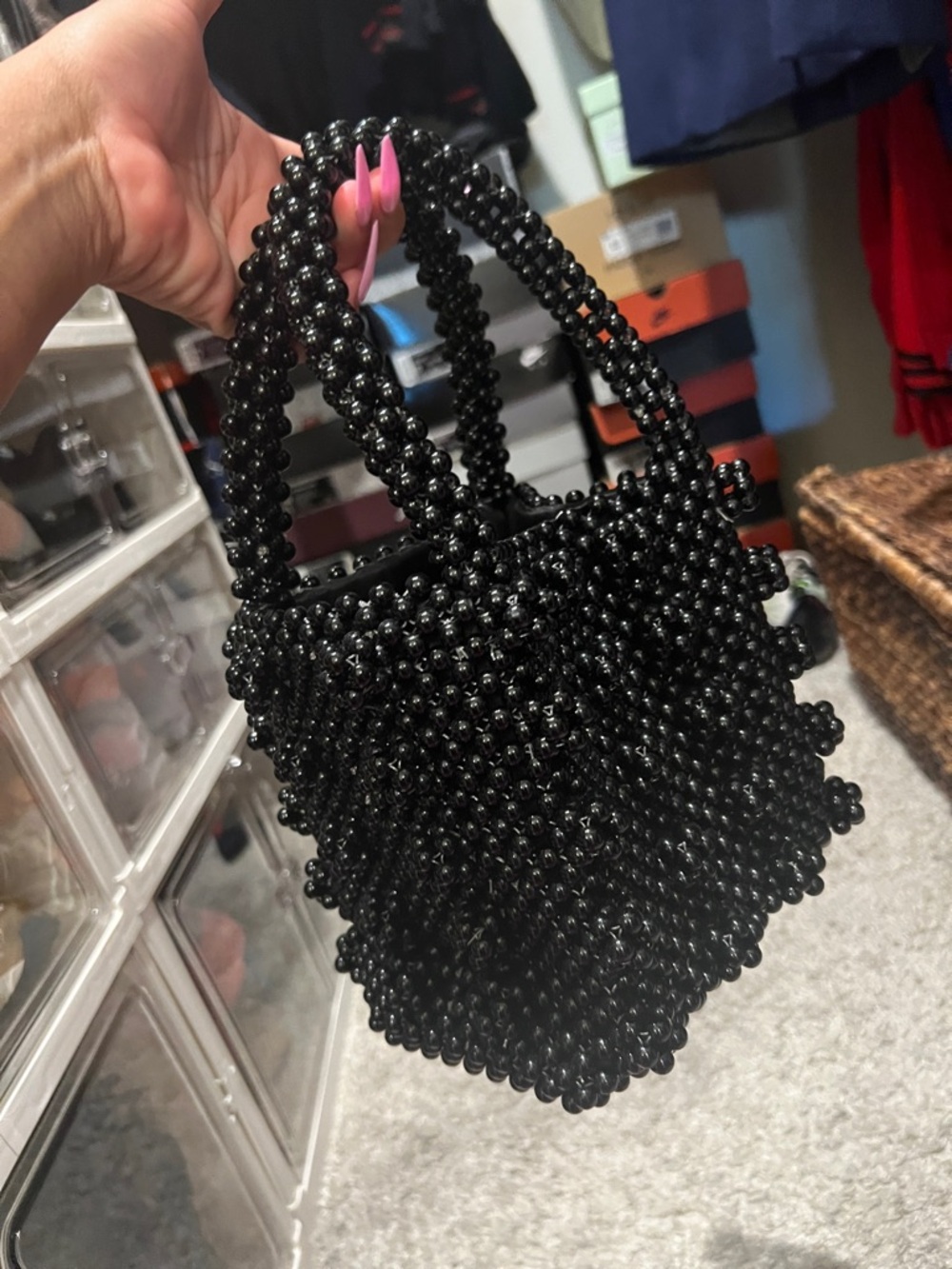 Black Beaded Mini Handbag - Chic Evening Tote
